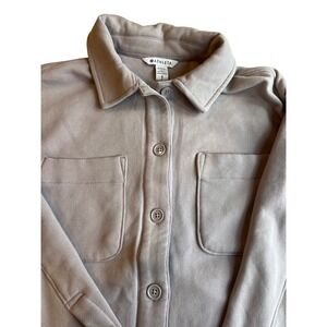 Athleta RetroPlush Shirt Jacket Beige Button Up Collar Long Sleeve Size Small